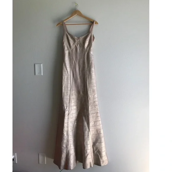 herve leger rose gold bandage dress Pre-owned Herve Leger Metallic Bandage Dress – Sabrina's Closet main image 0